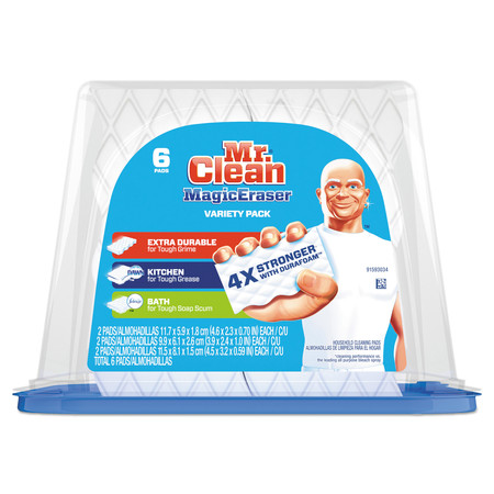 Mr. Clean Magic Eraser Foam Pad, 2 2/5" x 4 3/5", Variety Pk, White/Blue, PK18 PGC 80393
